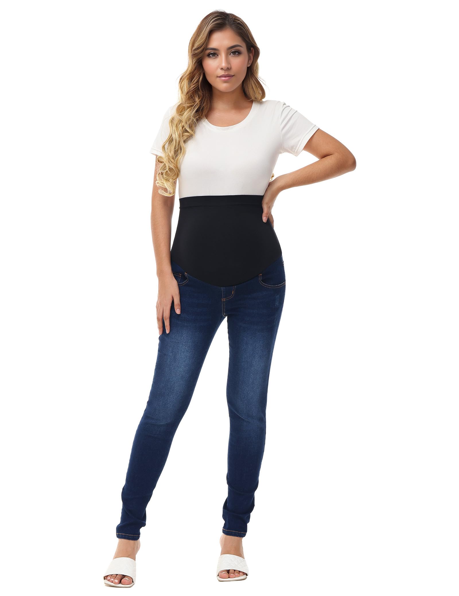 Seluar Jeans Kurus Sokongan Wanita HOFISH Di Atas Perut Seluar Denim Kehamilan Meregangkan Keselesaan Utimate