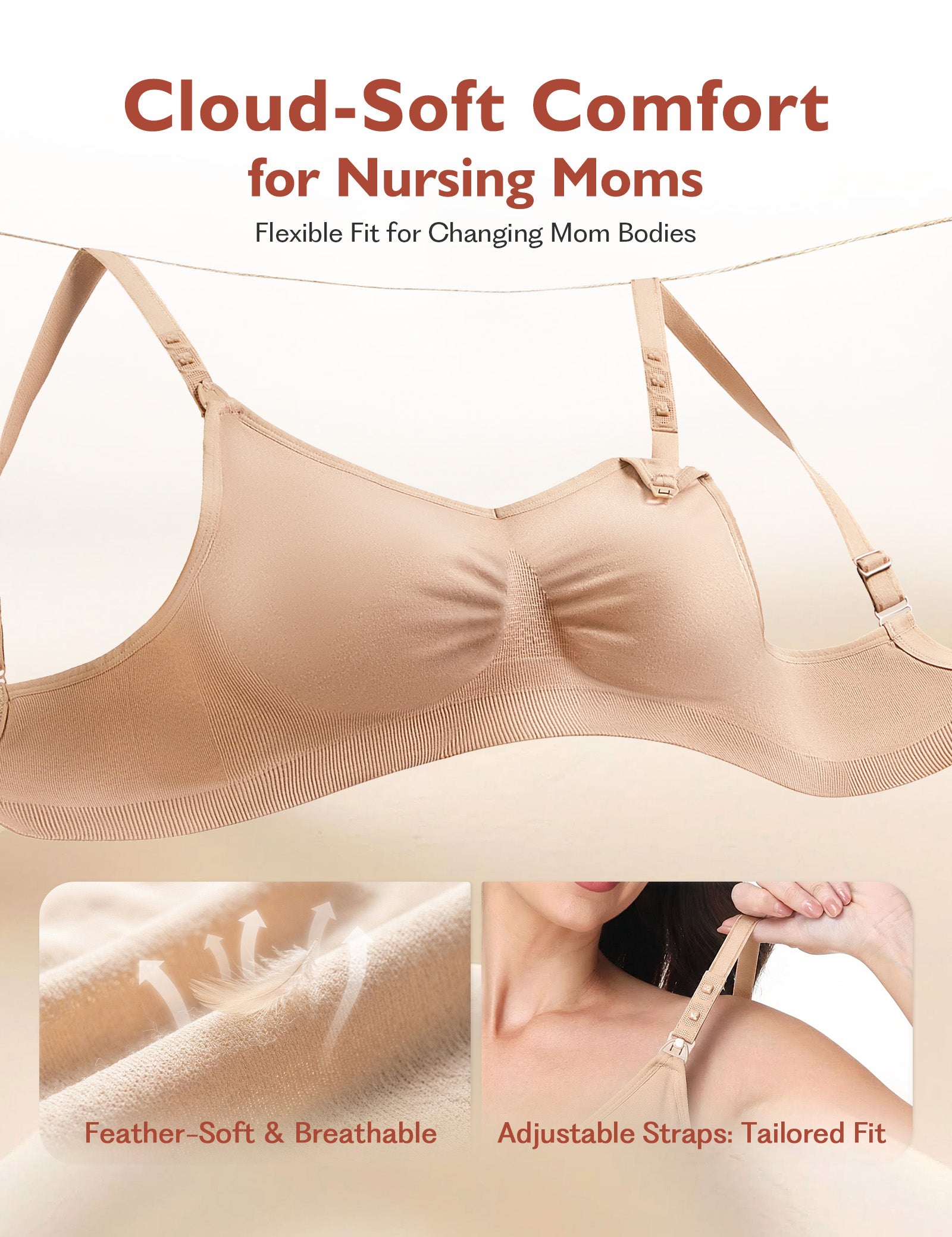 HOFISH 2 Pack Wire-Free Nursing Bra for Women - Triple Clips Space Lift Maternity Bra, Seamless Comfort for Breastfeeding