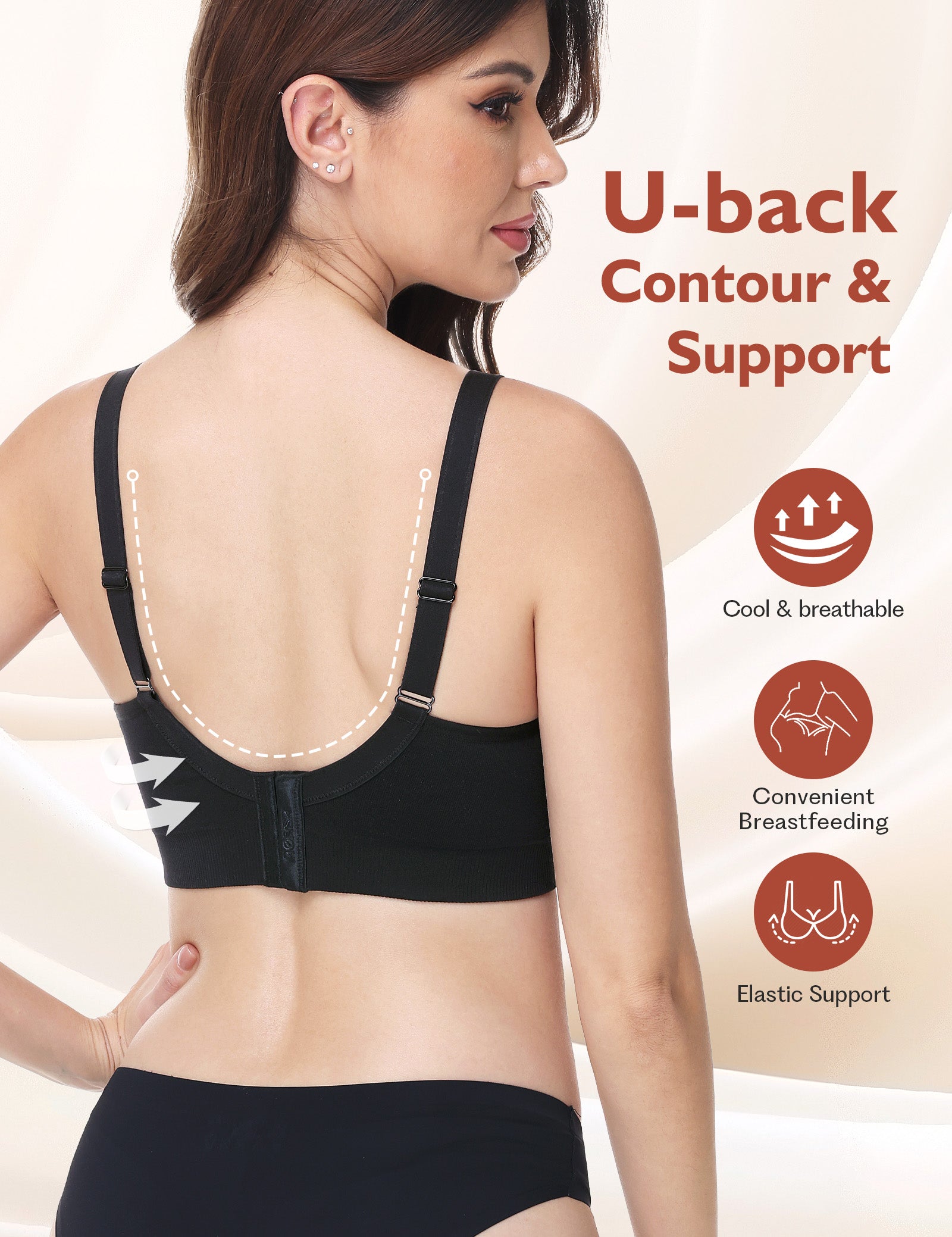 HOFISH 2 Pack Wire-Free Nursing Bra for Women - Triple Clips Space Lift Maternity Bra, Seamless Comfort for Breastfeeding