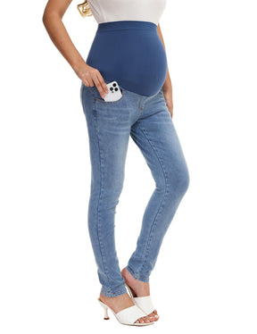 Seluar Jeans Kurus Sokongan Wanita HOFISH Di Atas Perut Seluar Denim Kehamilan Meregangkan Keselesaan Utimate