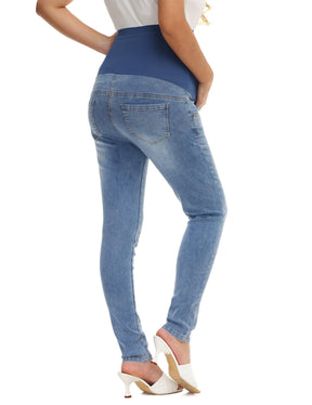 Seluar Jeans Kurus Sokongan Wanita HOFISH Di Atas Perut Seluar Denim Kehamilan Meregangkan Keselesaan Utimate
