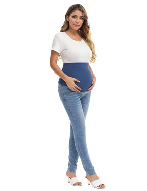 Seluar Jeans Kurus Sokongan Wanita HOFISH Di Atas Perut Seluar Denim Kehamilan Meregangkan Keselesaan Utimate