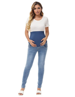 Seluar Jeans Kurus Sokongan Wanita HOFISH Di Atas Perut Seluar Denim Kehamilan Meregangkan Keselesaan Utimate