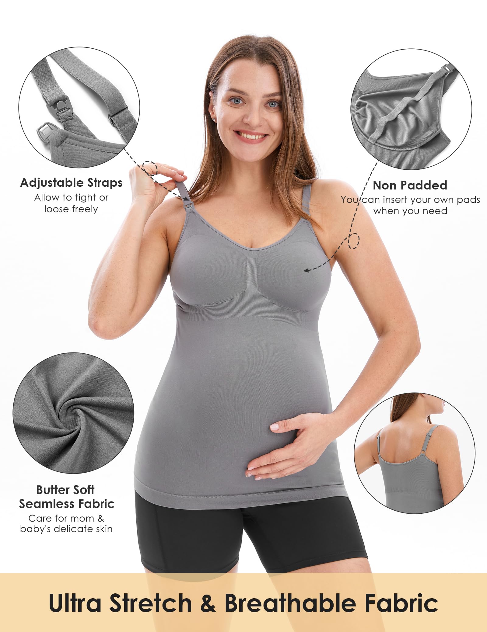 HOFISH Support Nursing Tank Tops for Breastfeeding, Comfort Stretch Maternity Camisoles