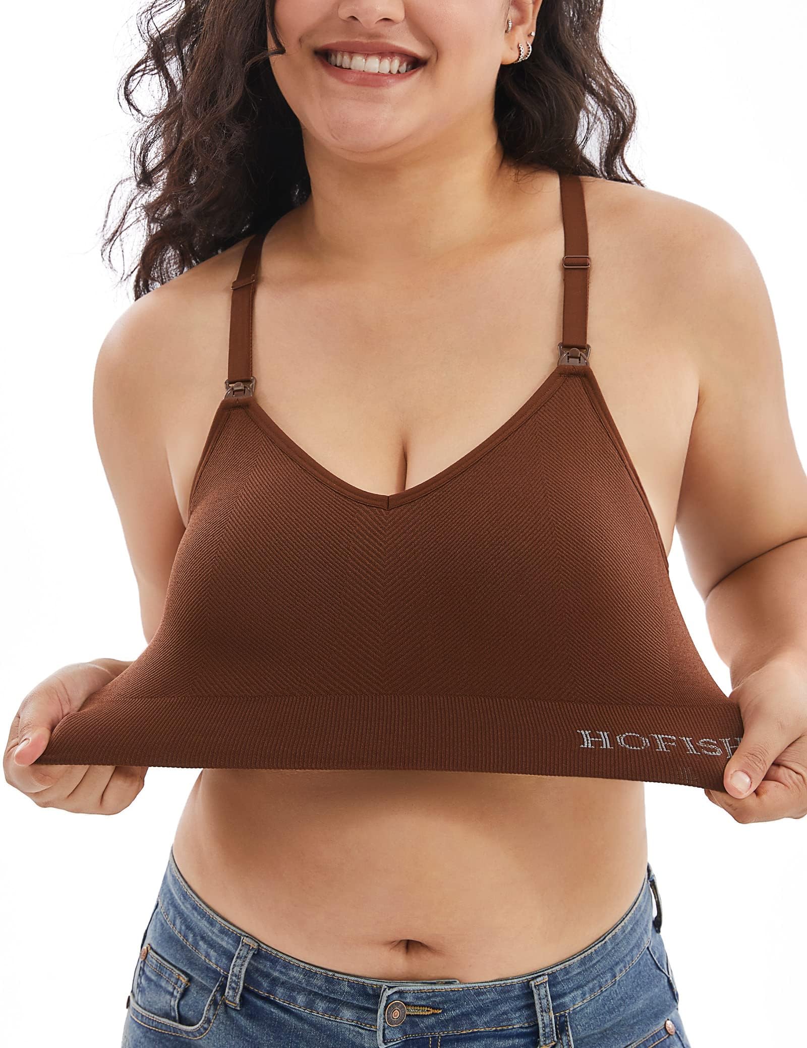 HOFISH Seamless Support Nursing Bra Medium Impact Maternity Nursing Sports Bras Breastfeeding Bra for Pregnancy Postpartum