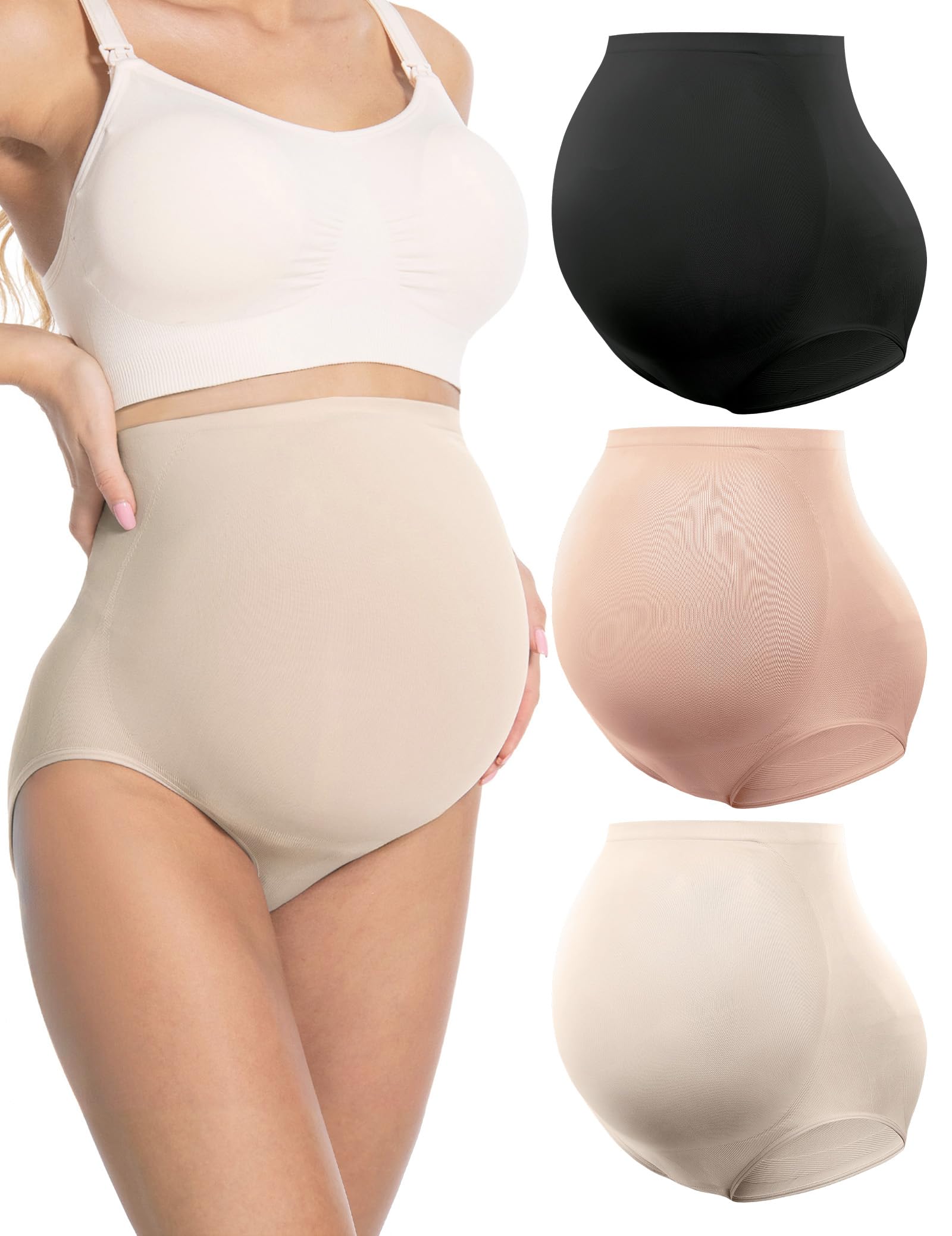 HOFISH Maternity Support Underwear for Women No Show Seamless Pregnancy Compression Shapewear Over Bump