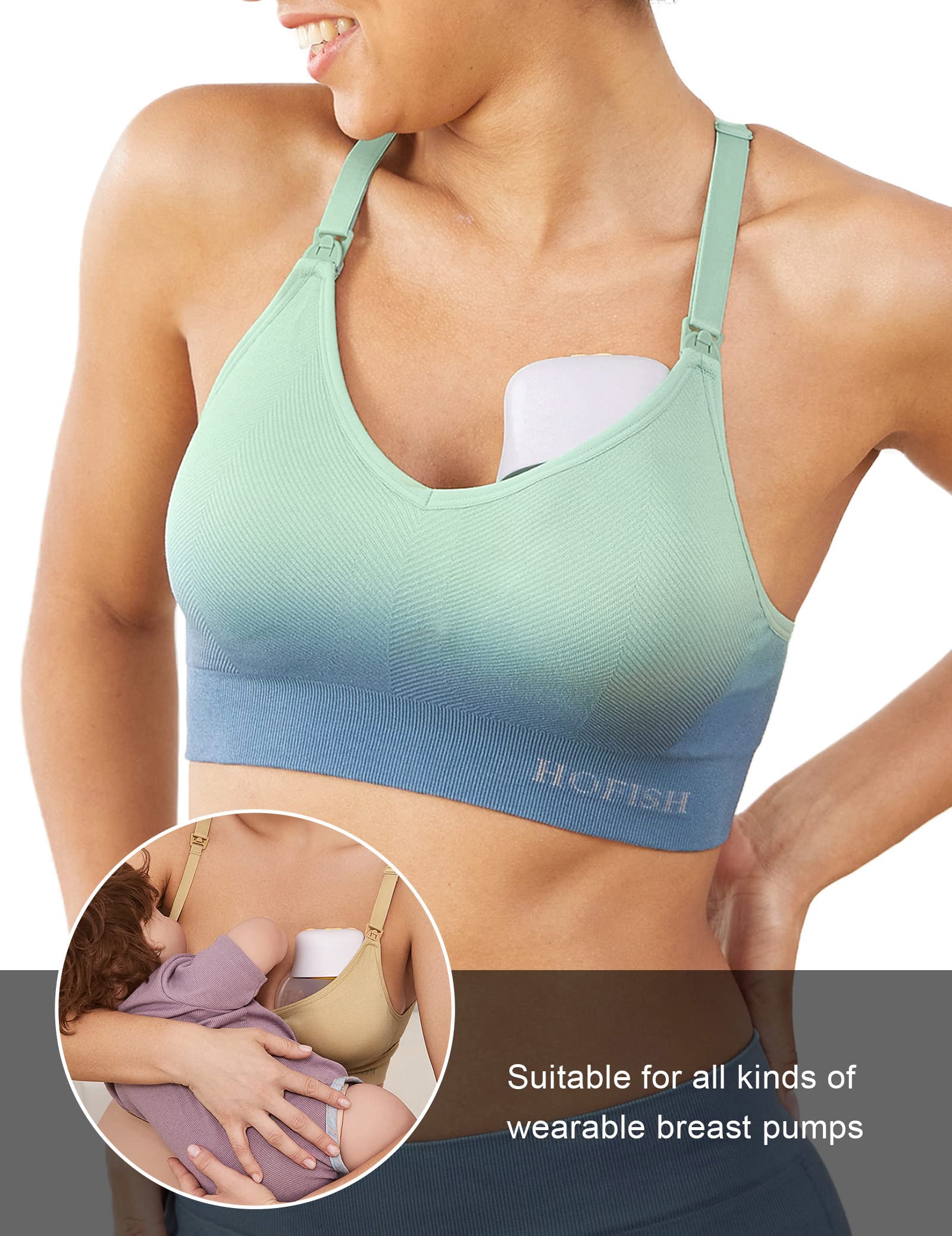 HOFISH Seamless Support Nursing Bra Medium Impact Maternity Nursing Sports Bras Breastfeeding Bra for Pregnancy Postpartum