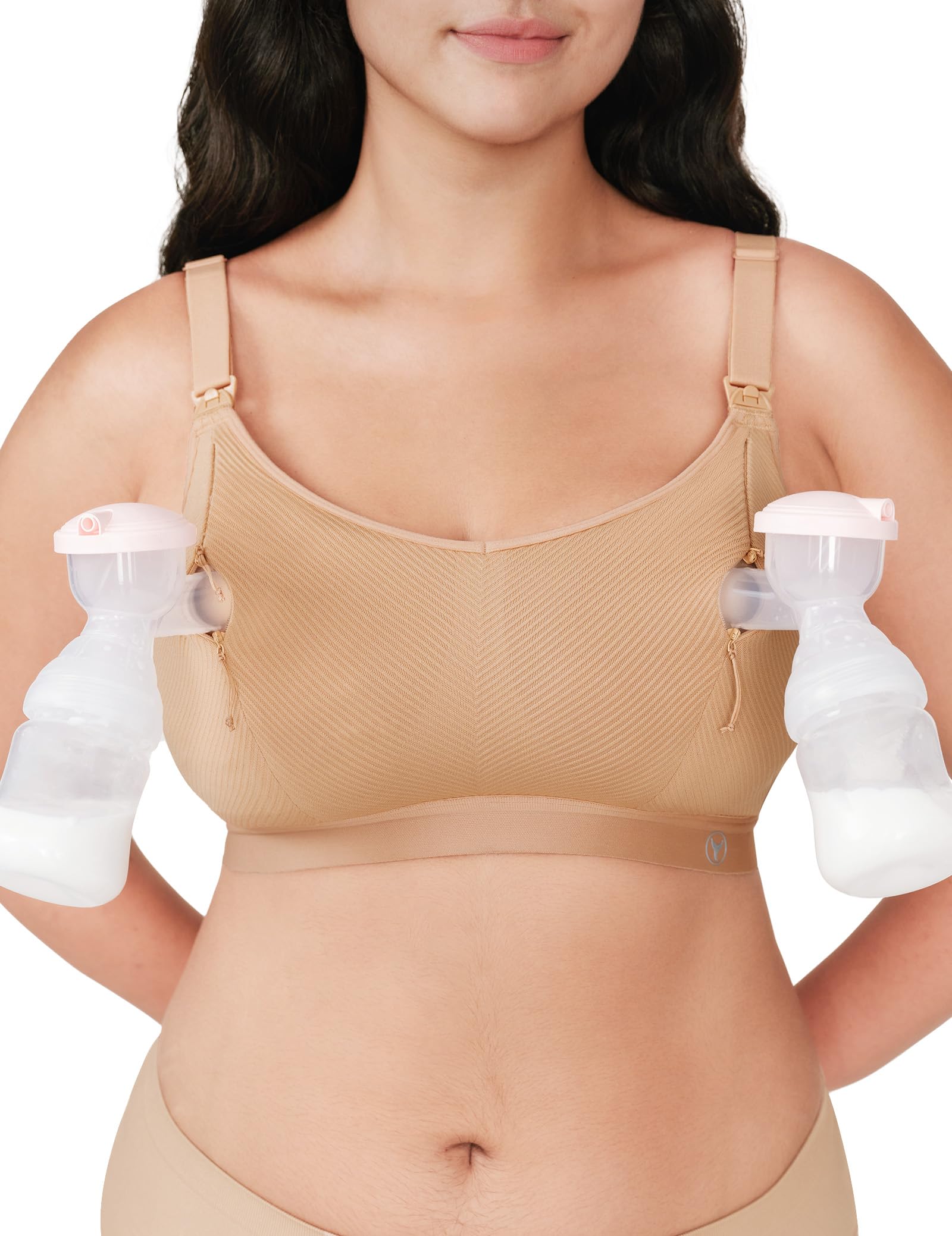 Pumping Bra Hands Free Zip Opening Design Seamless Nursing Bras for Breastfeeding High Support Nursing & Pumping Bra