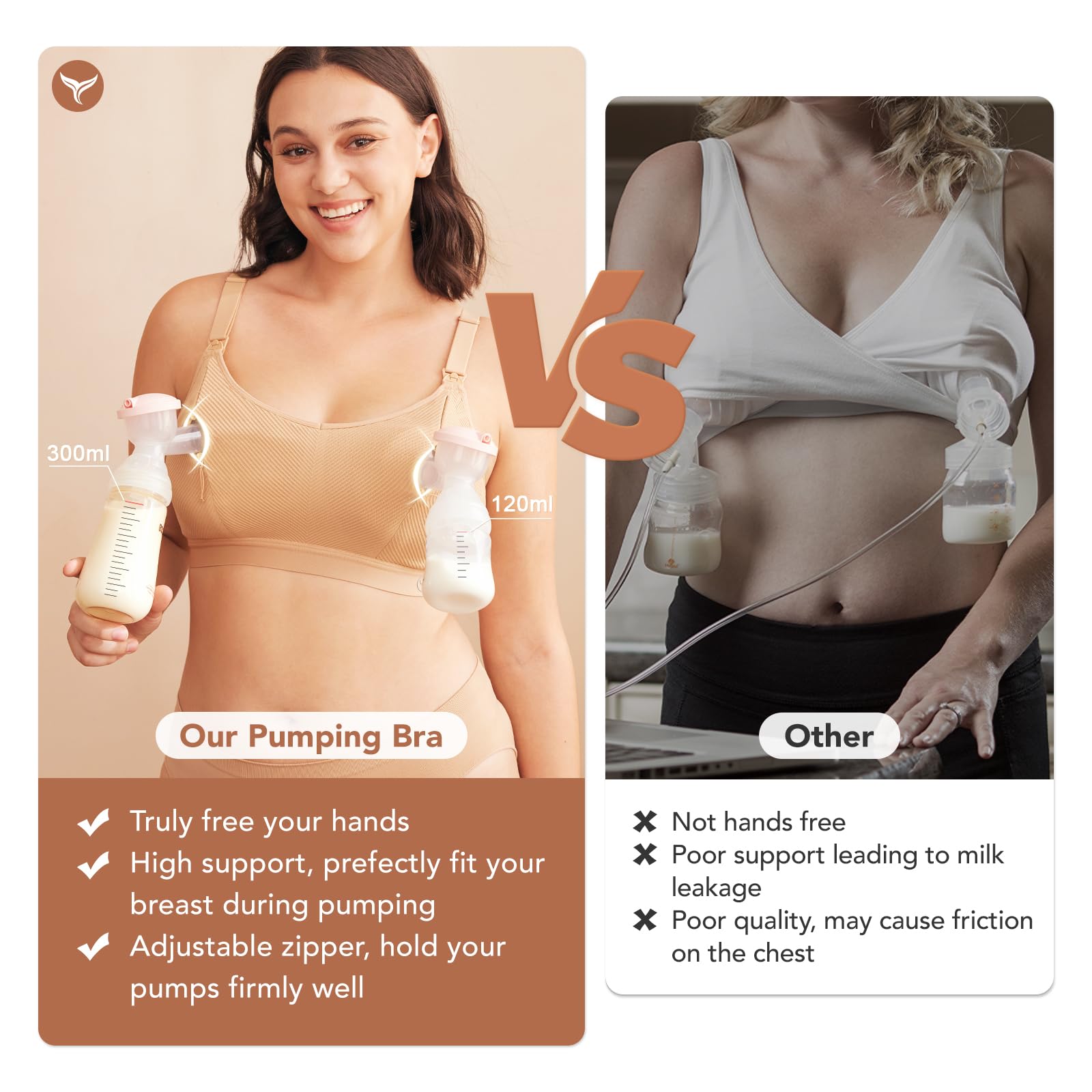 Pumping Bra Hands Free Zip Opening Design Seamless Nursing Bras for Breastfeeding High Support Nursing & Pumping Bra