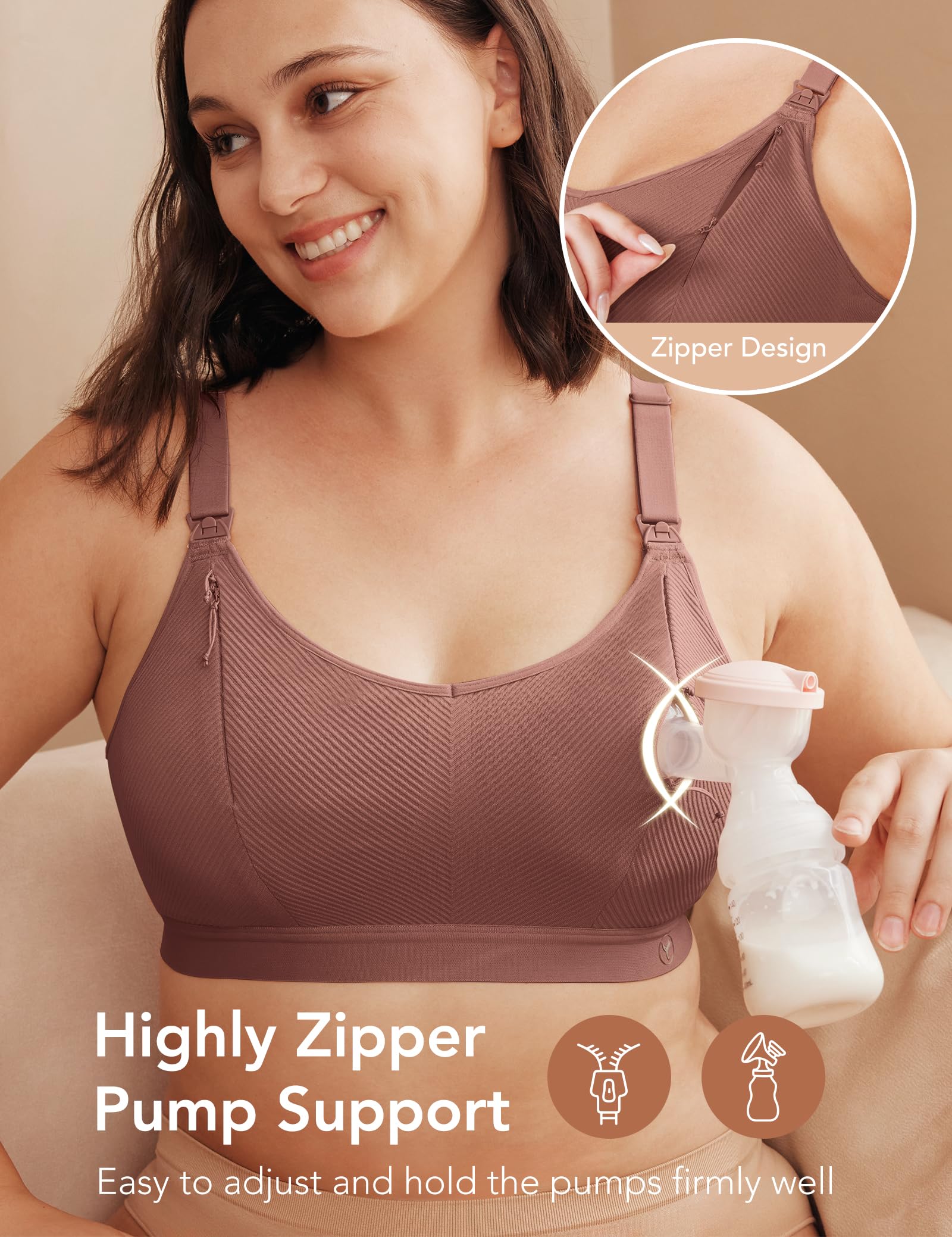 Pumping Bra Hands Free Zip Opening Design Seamless Nursing Bras for Breastfeeding High Support Nursing & Pumping Bra