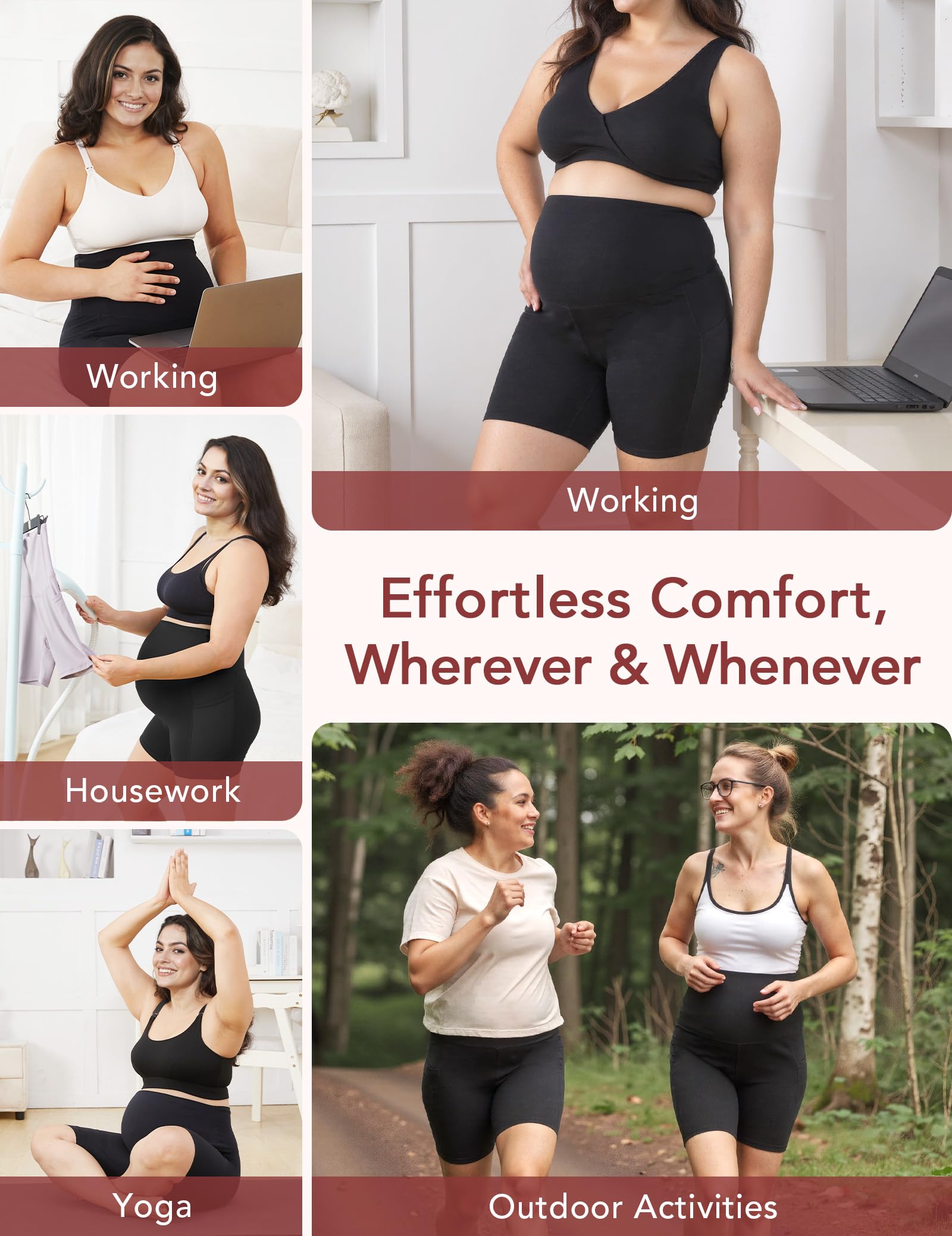 HOFISH Maternity Shorts for Women Over The Belly Pregancy Biker Shorts Workout Active Running Short Pants with Pockets