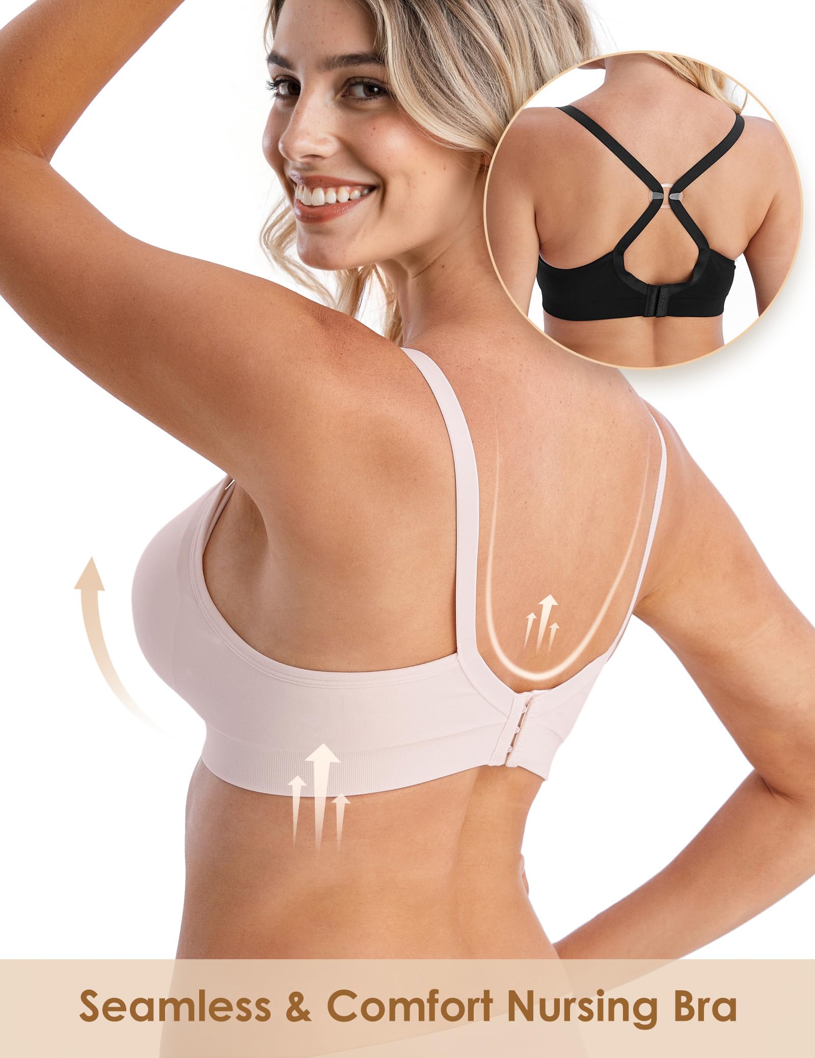 3 Pack Seamless Deep V Neck Push Up Nursing & Maternity Bras