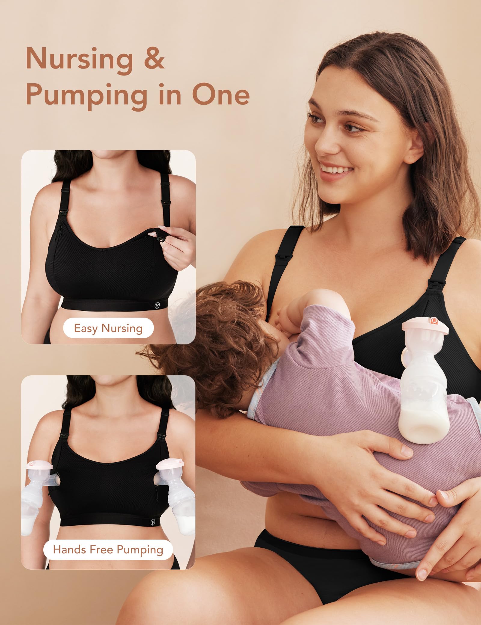 Pumping Bra Hands Free Zip Opening Design Seamless Nursing Bras for Breastfeeding High Support Nursing & Pumping Bra
