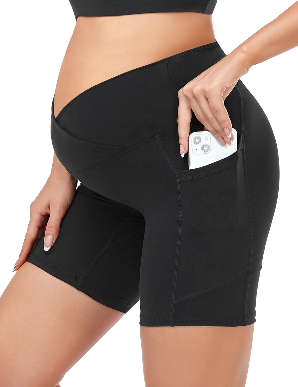 HOFISH Maternity Yoga Shorts Over The Belly Active Workout Summer Running Short Pants with Pockets