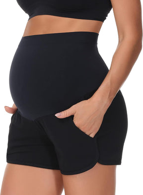 HOFISH Women's Maternity Shorts Over The Belly Cotton Casual Pregnancy Workout Sleep Shorts with Pocket