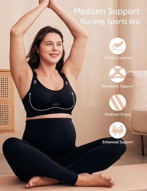 HOFISH Nursing Bras for Breastfeeding, Medium Support Nursing Sports Bra Wireless Comfort Maternity Bra