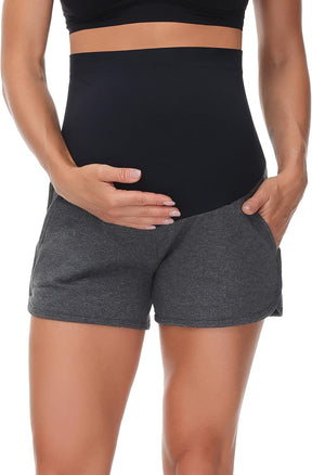 HOFISH Women's Maternity Shorts Over The Belly Cotton Casual Pregnancy Workout Sleep Shorts with Pocket