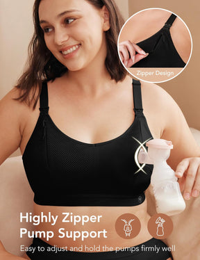 Pumping Bra Hands Free Zip Opening ZipPump Bra Seamless Nursing Bras for Breastfeeding Support Nursing & Pumping Bra in One