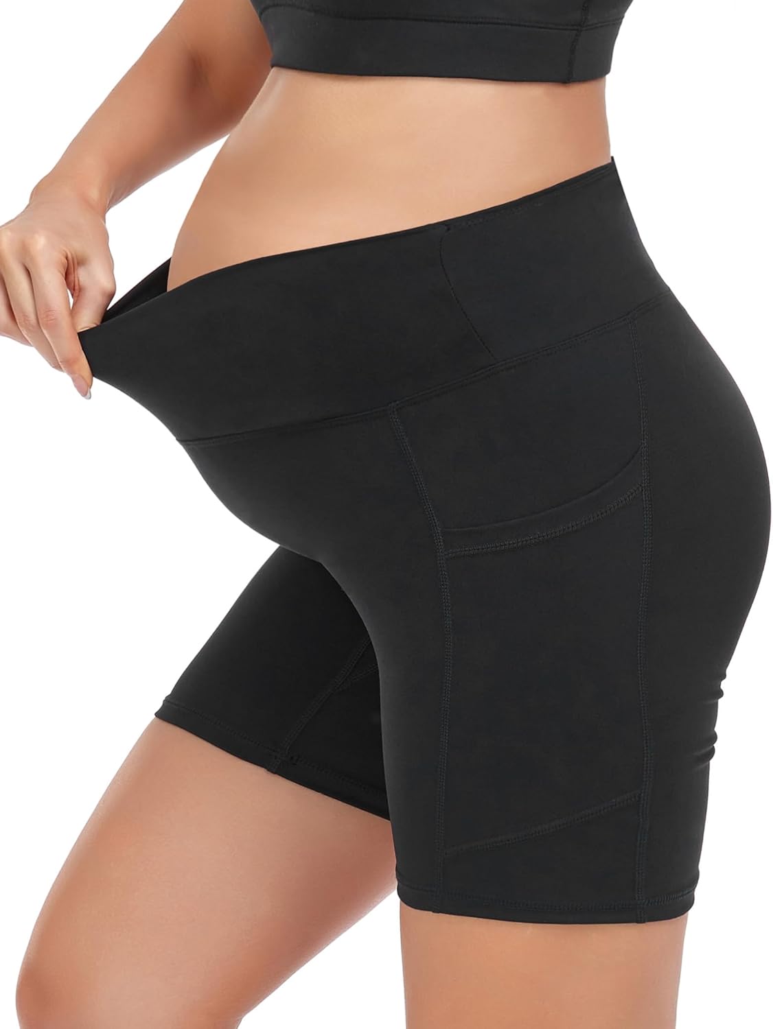 HOFISH Maternity Yoga Shorts Over The Belly Active Workout Summer Running Short Pants with Pockets