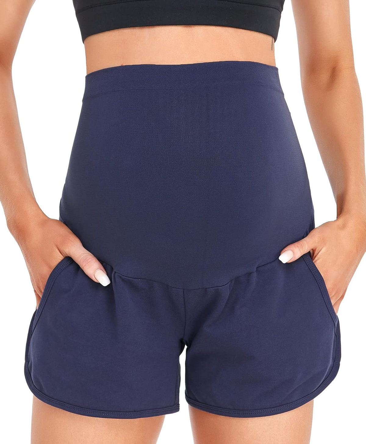 HOFISH Women's Maternity Shorts Over The Belly Cotton Casual Pregnancy Workout Sleep Shorts with Pocket