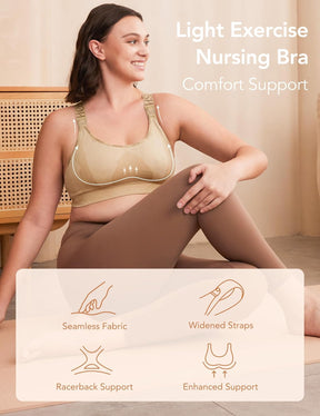 HOFISH Nursing Bras for Breastfeeding, Medium Support Nursing Sports Bra Wireless Comfort Maternity Bra