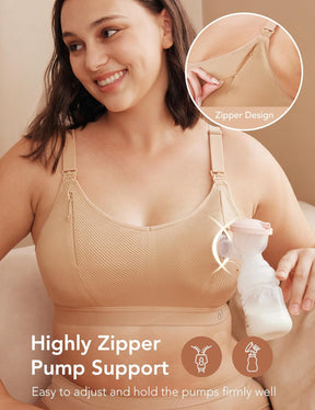 Pumping Bra Hands Free Zip Opening ZipPump Bra Seamless Nursing Bras for Breastfeeding Support Nursing & Pumping Bra in One