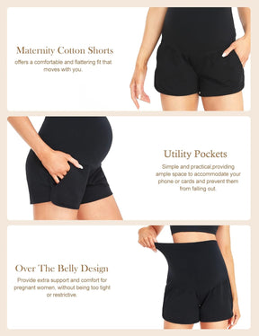 HOFISH Women's Maternity Shorts Over The Belly Cotton Casual Pregnancy Workout Sleep Shorts with Pocket