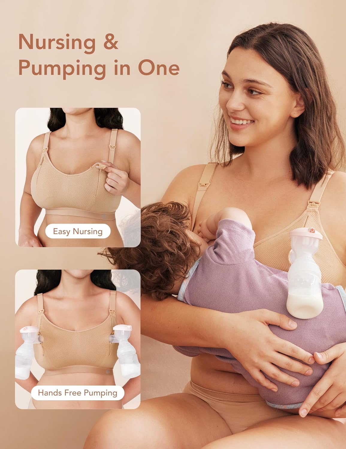Pumping Bra Hands Free Zip Opening ZipPump Bra Seamless Nursing Bras for Breastfeeding Support Nursing & Pumping Bra in One