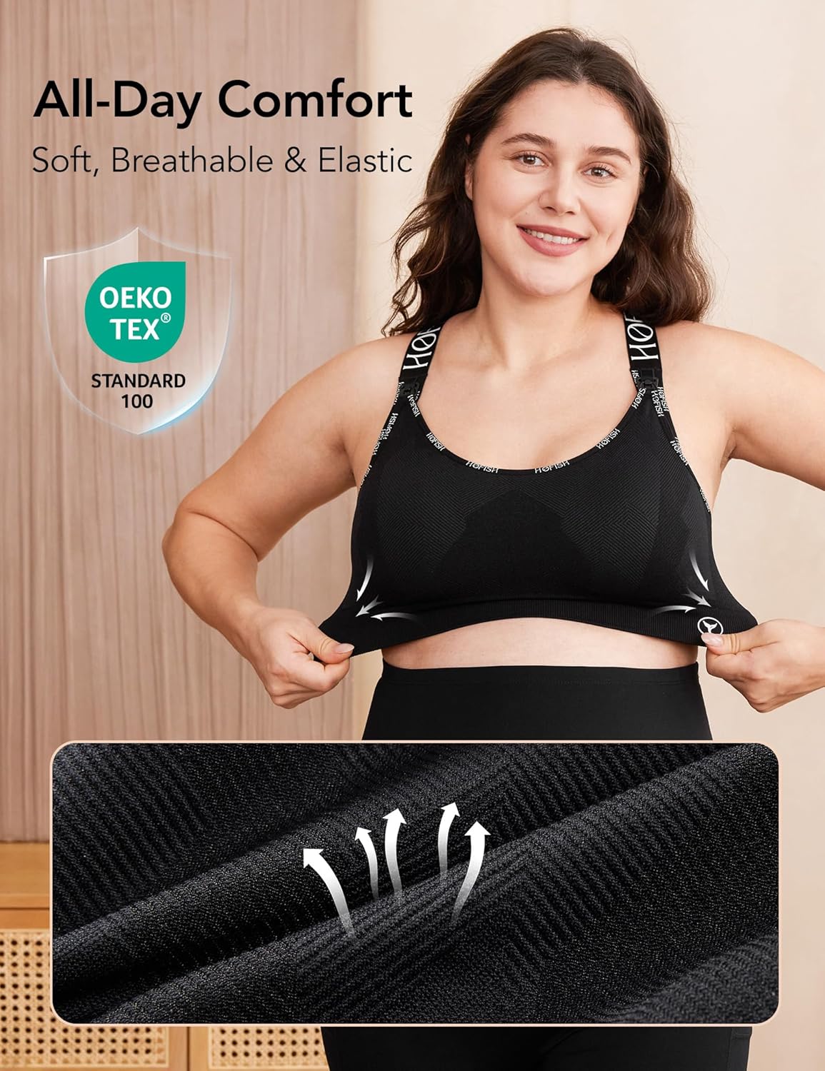 HOFISH Nursing Bras for Breastfeeding, Medium Support Nursing Sports Bra Wireless Comfort Maternity Bra
