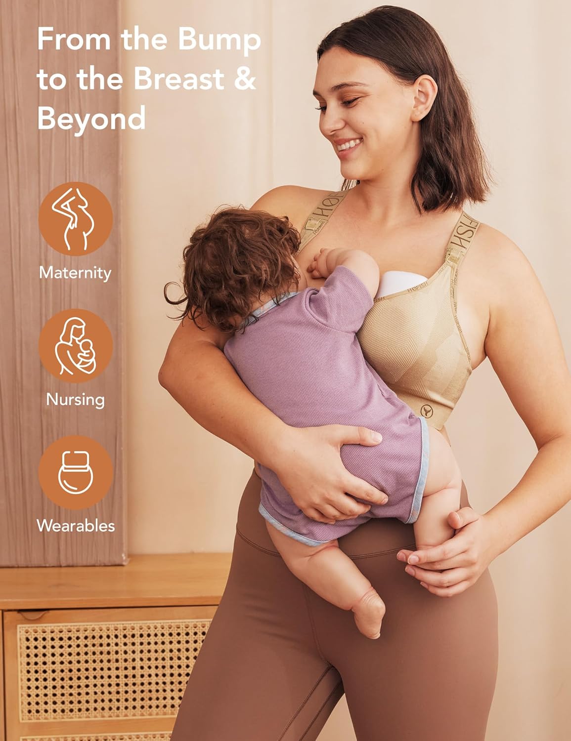 HOFISH Nursing Bras for Breastfeeding, Medium Support Nursing Sports Bra Wireless Comfort Maternity Bra