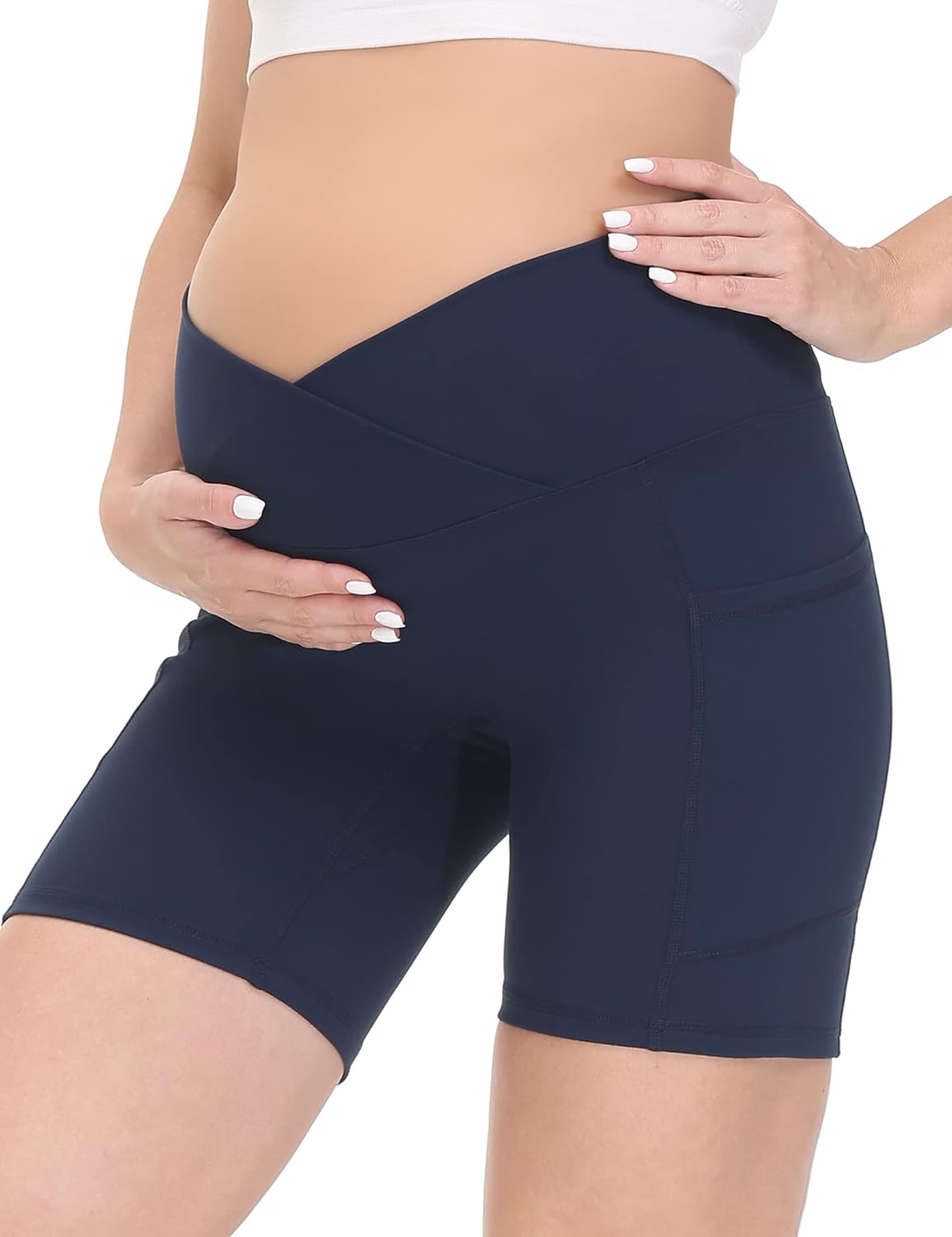 HOFISH Maternity Yoga Shorts Over The Belly Active Workout Summer Running Short Pants with Pockets