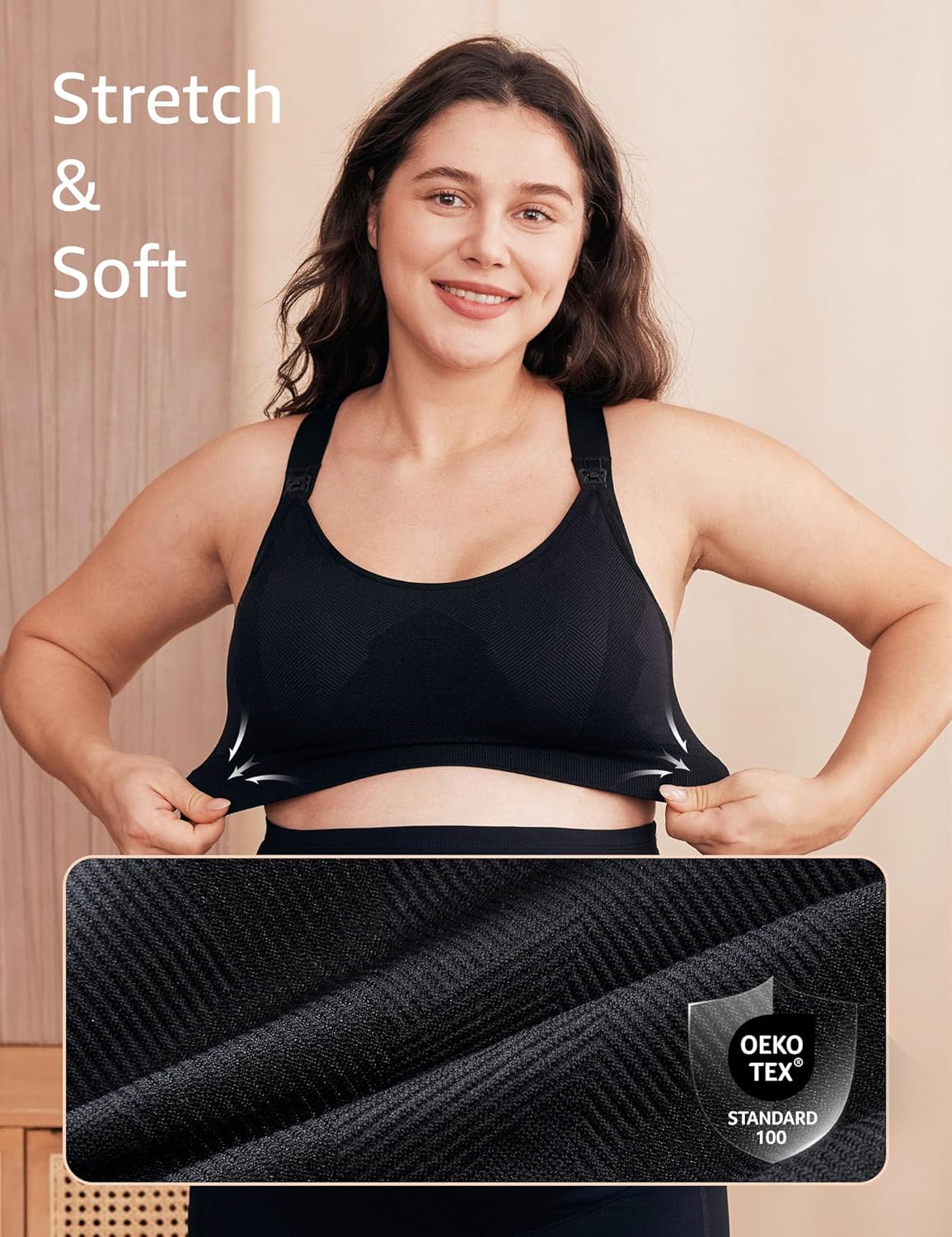 HOFISH Nursing Bras for Breastfeeding, Medium Support Nursing Sports Bra Wireless Comfort Maternity Bra