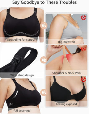 HOFISH Nursing Bras for Breastfeeding, Medium Support Nursing Sports Bra Wireless Comfort Maternity Bra
