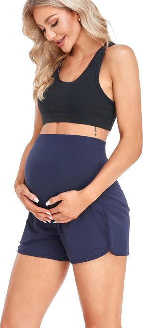 HOFISH Women's Maternity Shorts Over The Belly Cotton Casual Pregnancy Workout Sleep Shorts with Pocket