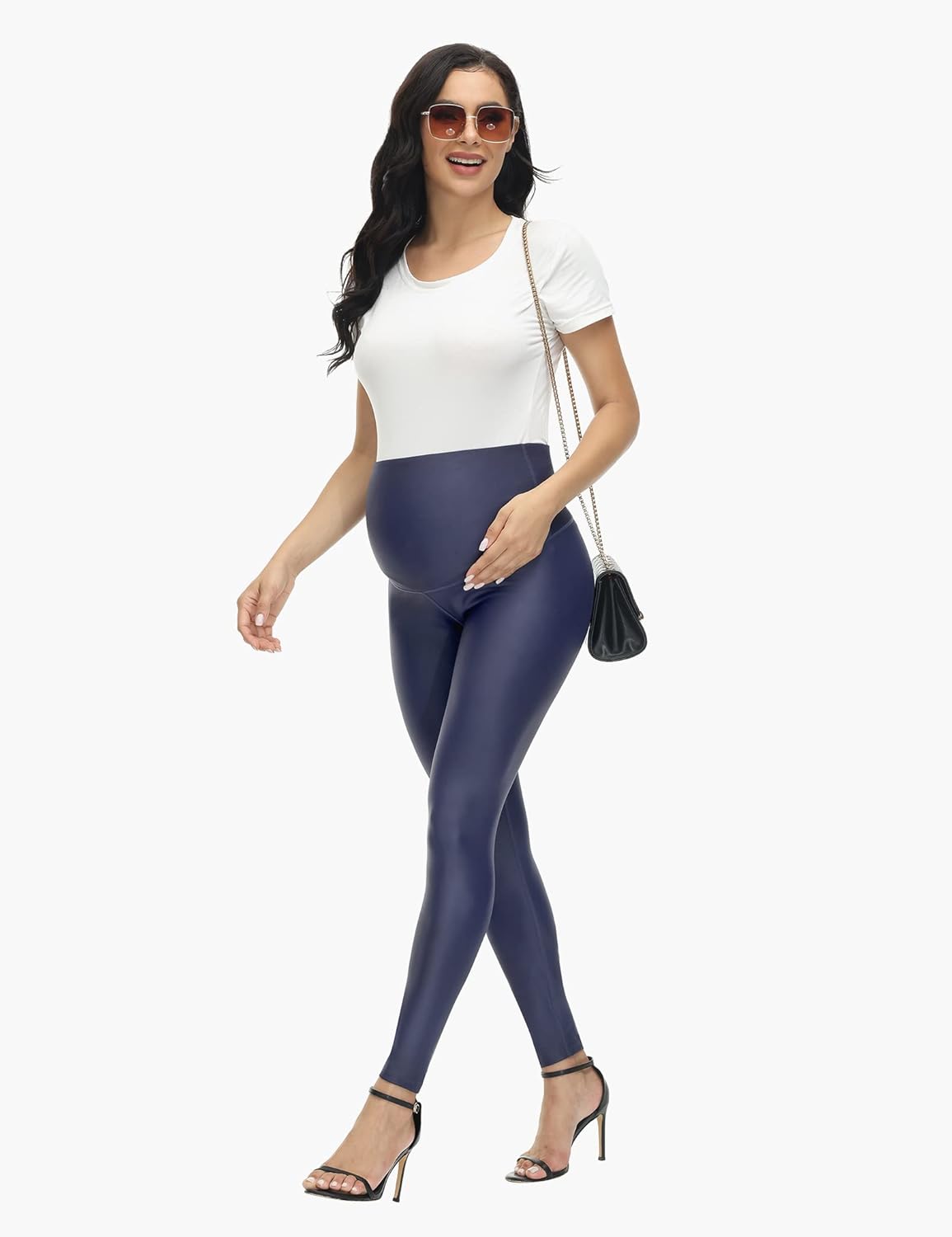 HOFISH Faux Leather Maternity Leggings for Women Over The Belly High W