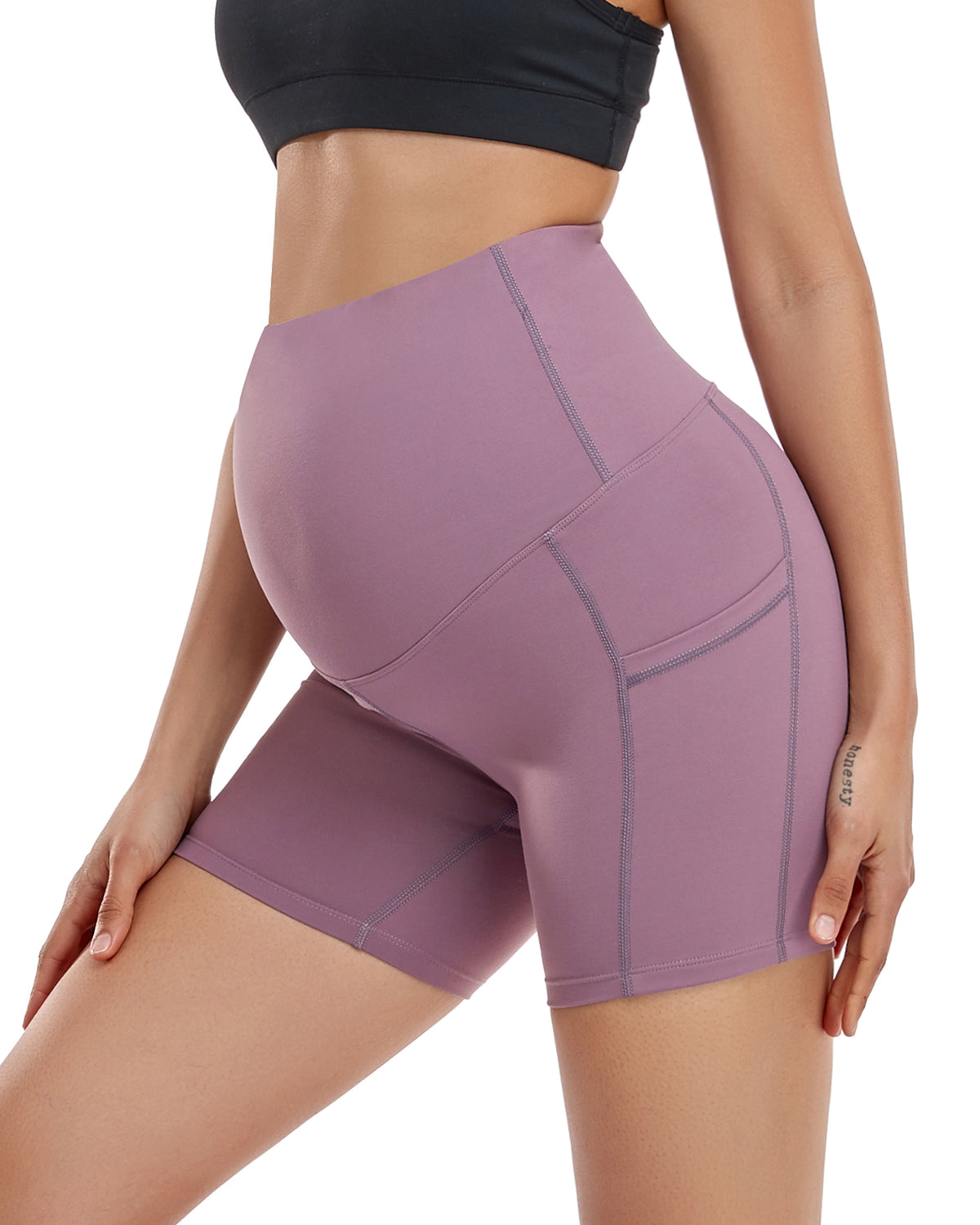 Women's Ultra-Soft Stretchy Maternity Legging Shorts Purple