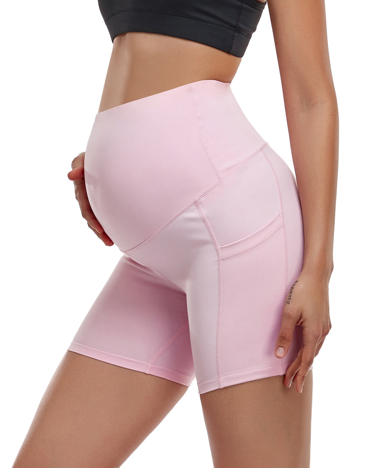 Women's Ultra-Soft Stretchy Maternity Legging Shorts Pink
