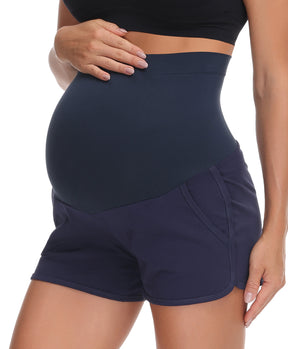 Over The Belly Pregnancy Support Cotton Maternity Shorts Navy
