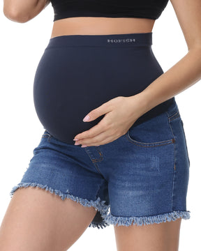 Over The Belly Pregnancy Support Maternity Shorts Medium Blue