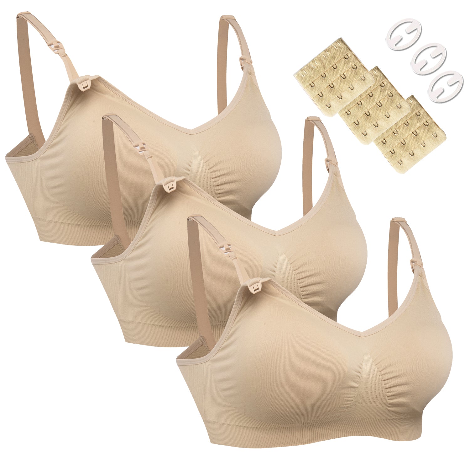 HOFISH Nursing Bras for Breastfeeding Seamless Soft Wirefree Pregnancy Bra  3Pack Beige Large