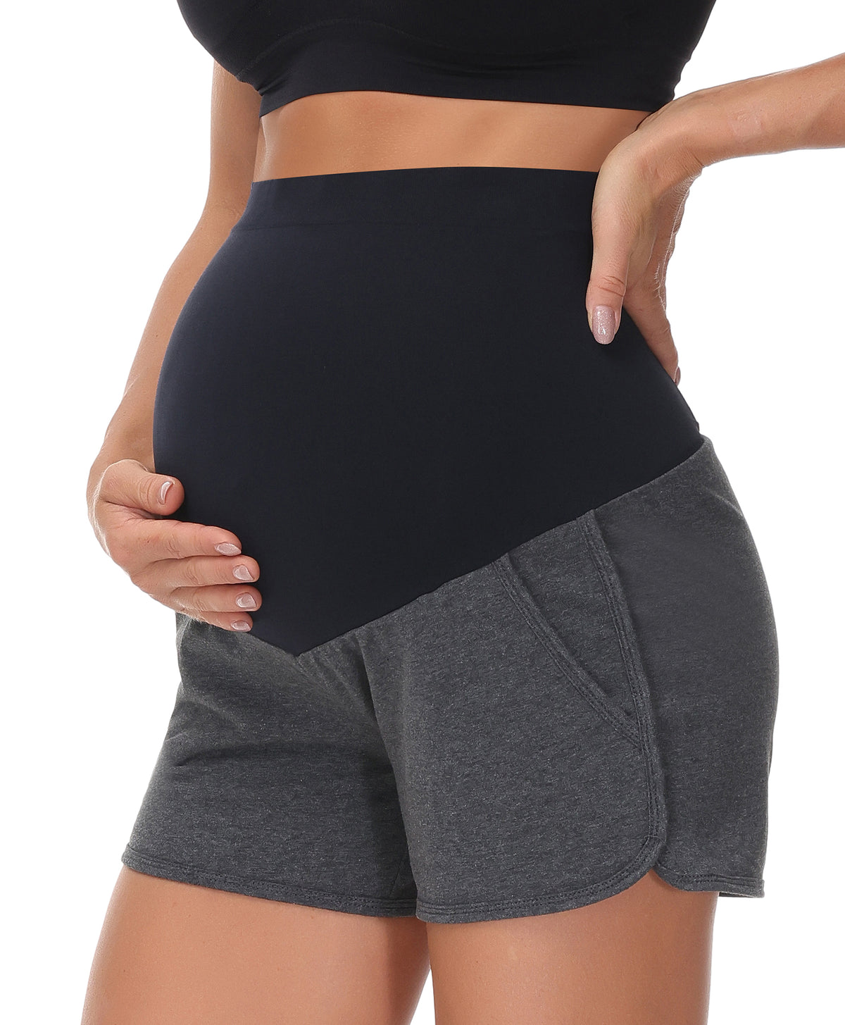 Over The Belly Pregnancy Support Cotton Maternity Shorts Grey