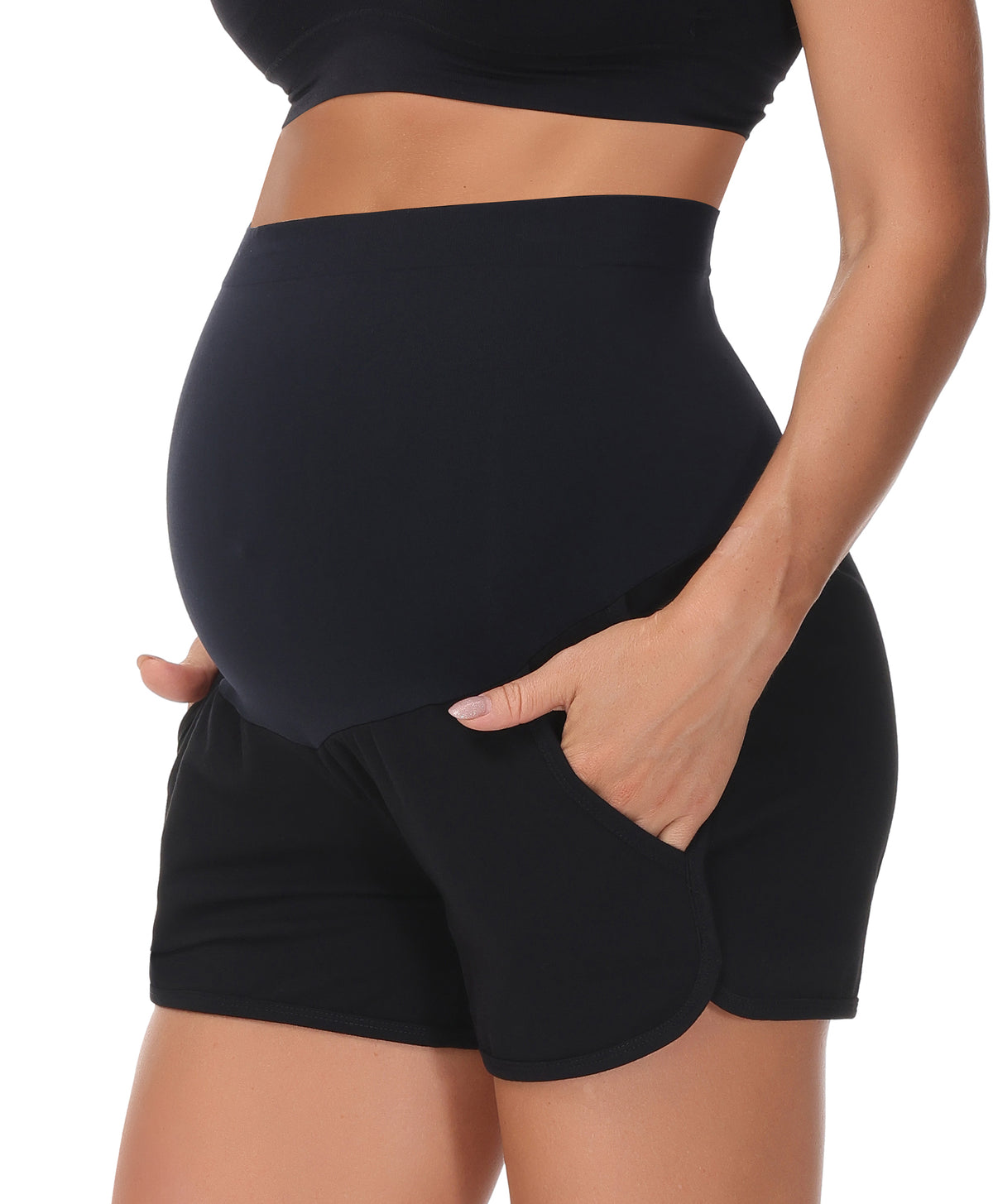 Over The Belly Pregnancy Support Cotton Maternity Shorts Black