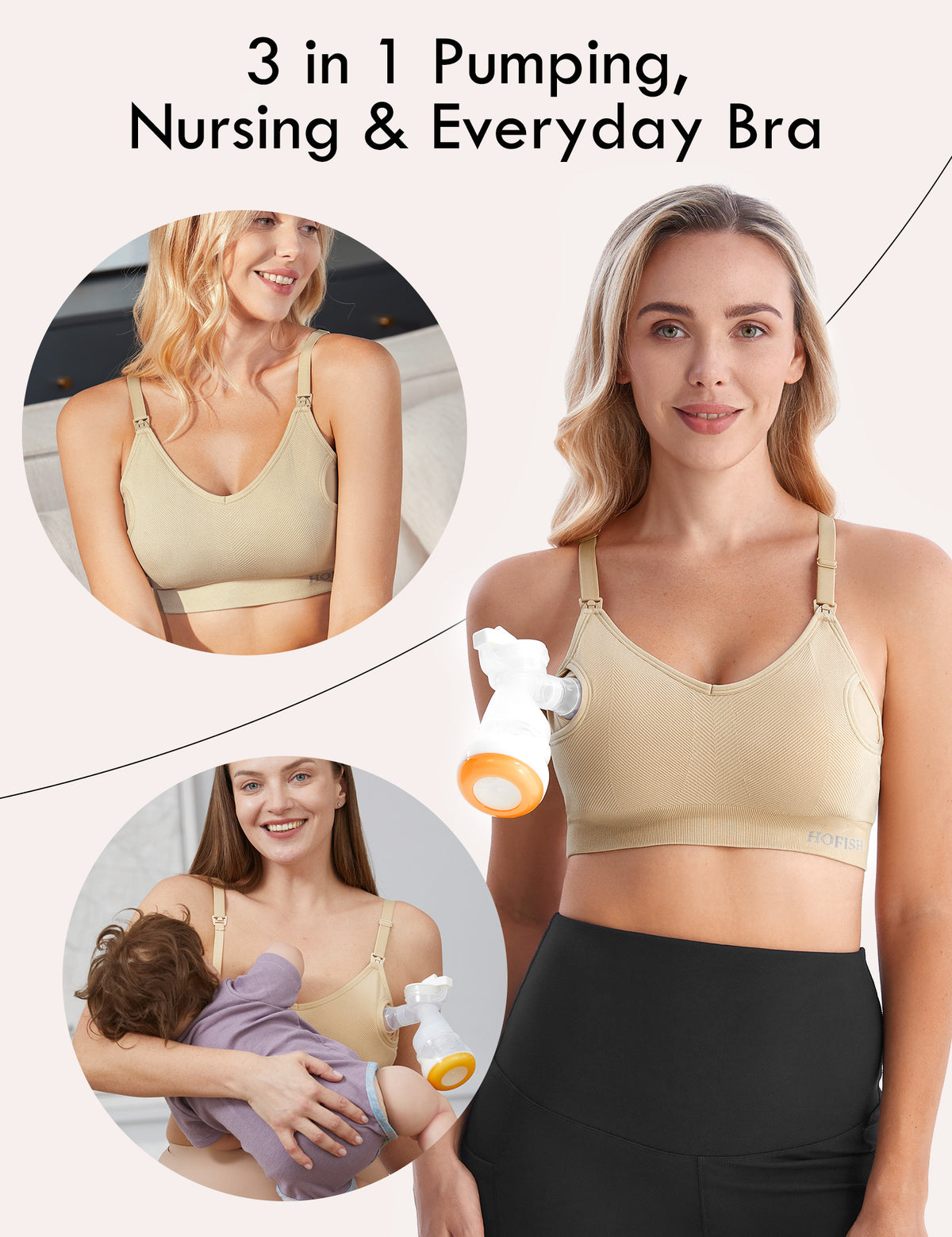 HOFISH Women's Seamless All-in-One Hands Free Pumping Bra Supportive Maternity Nursing & Everyday Bra