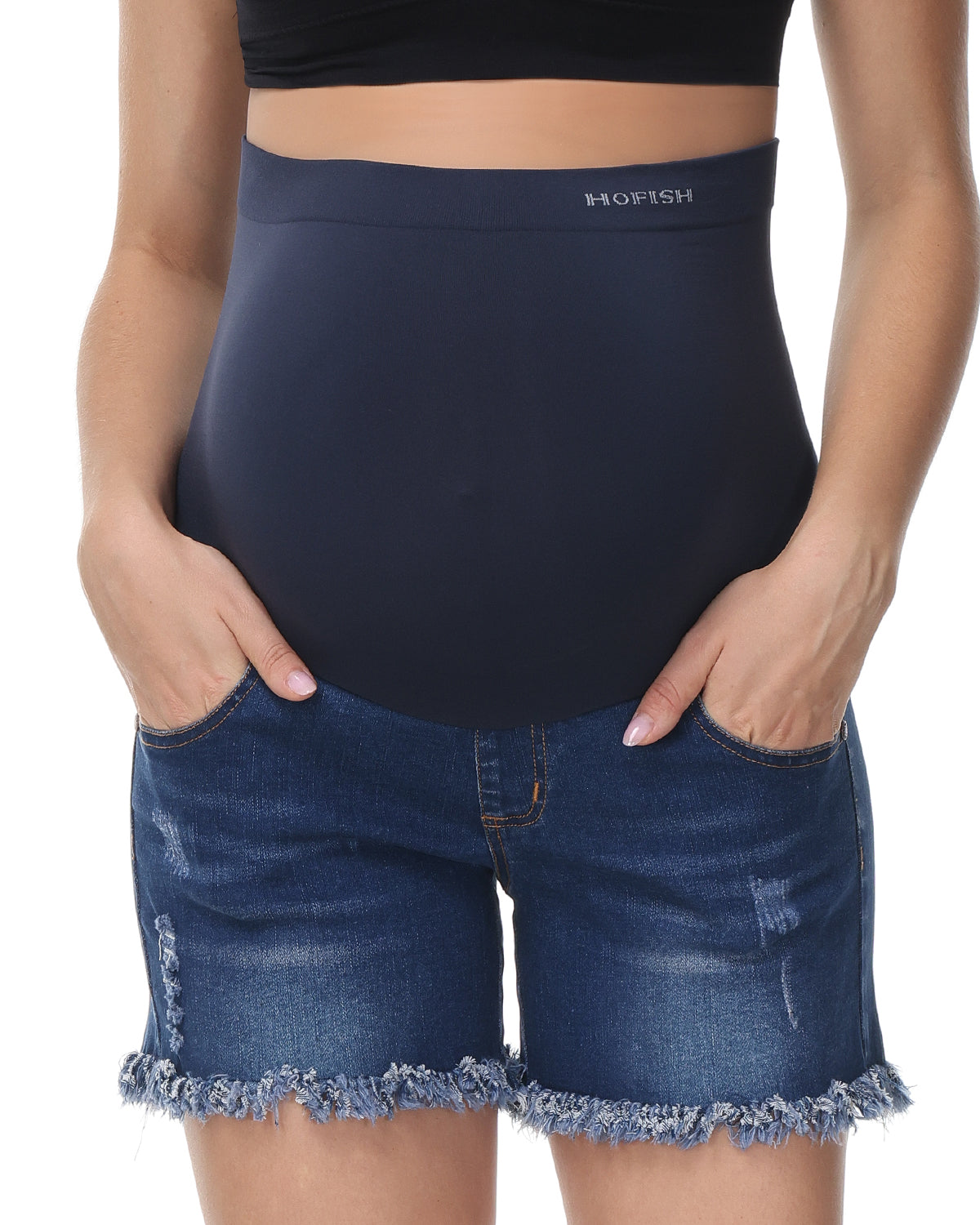 Over The Belly Pregnancy Support Maternity Shorts Dark Blue