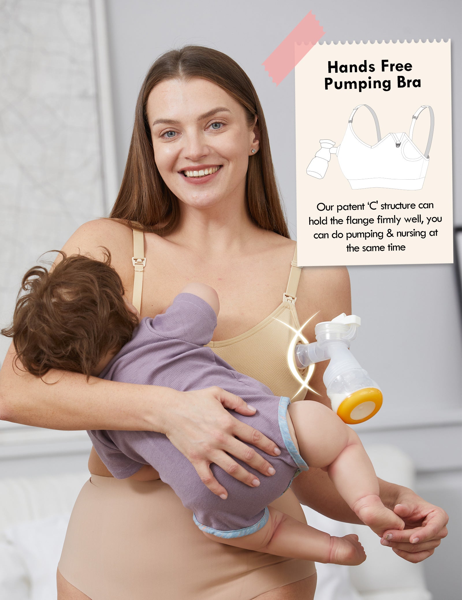 HOFISH Women's Seamless All-in-One Hands Free Pumping Bra Supportive Maternity Nursing & Everyday Bra