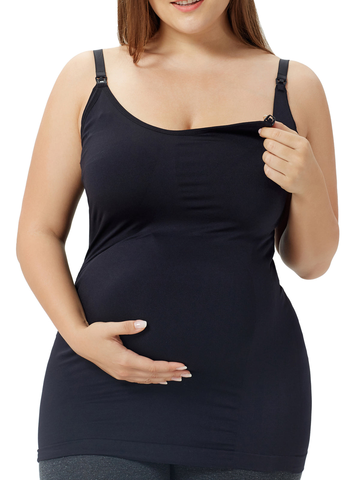 HOFISH Women's Breast Feeding Tops,Maternity Nursing Cami with Build in Shelf Bra  Non-padded Blackx 3