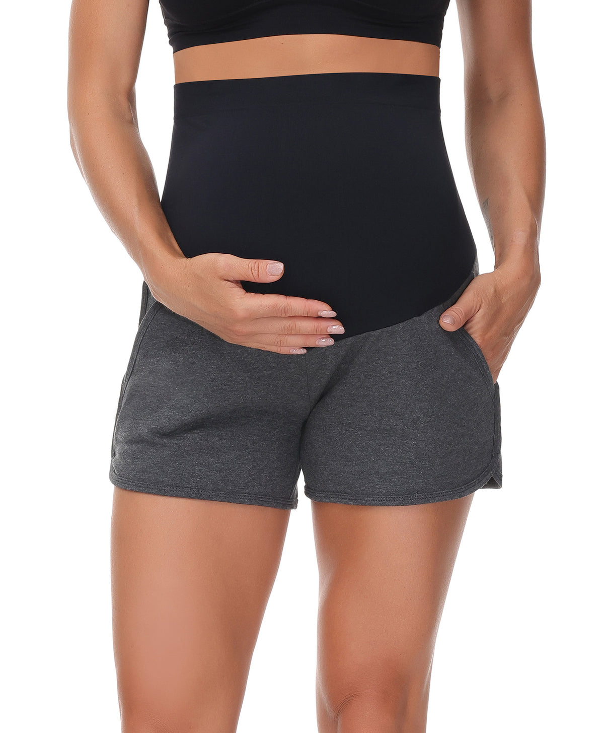 Over The Belly Pregnancy Support Cotton Maternity Shorts Grey