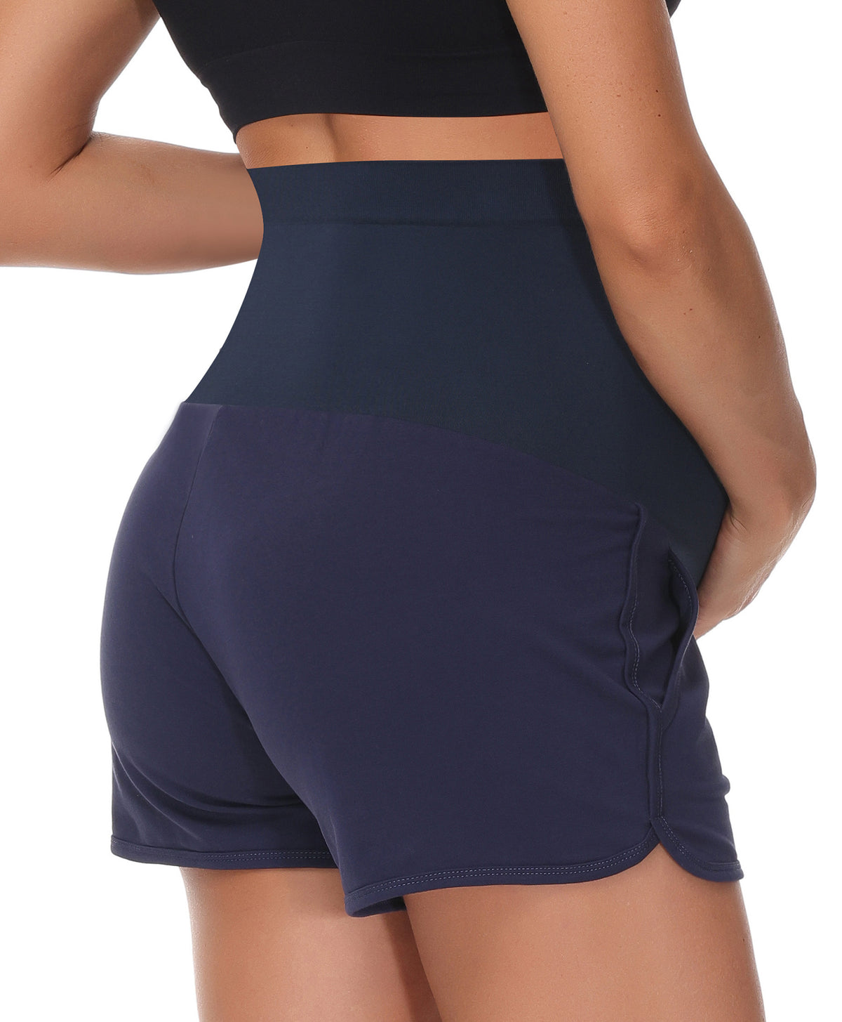 Over The Belly Pregnancy Support Cotton Maternity Shorts Navy