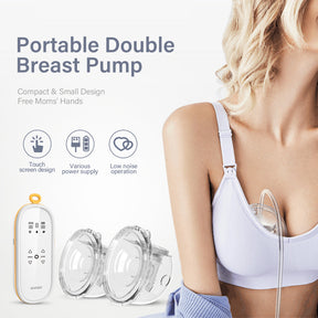 Electric Portable Breast Pump-Hands-Free Double Breast Pump with 3 Modes &  9 Levels-Wearable Breast Pump with 28 MM Flange-8009D