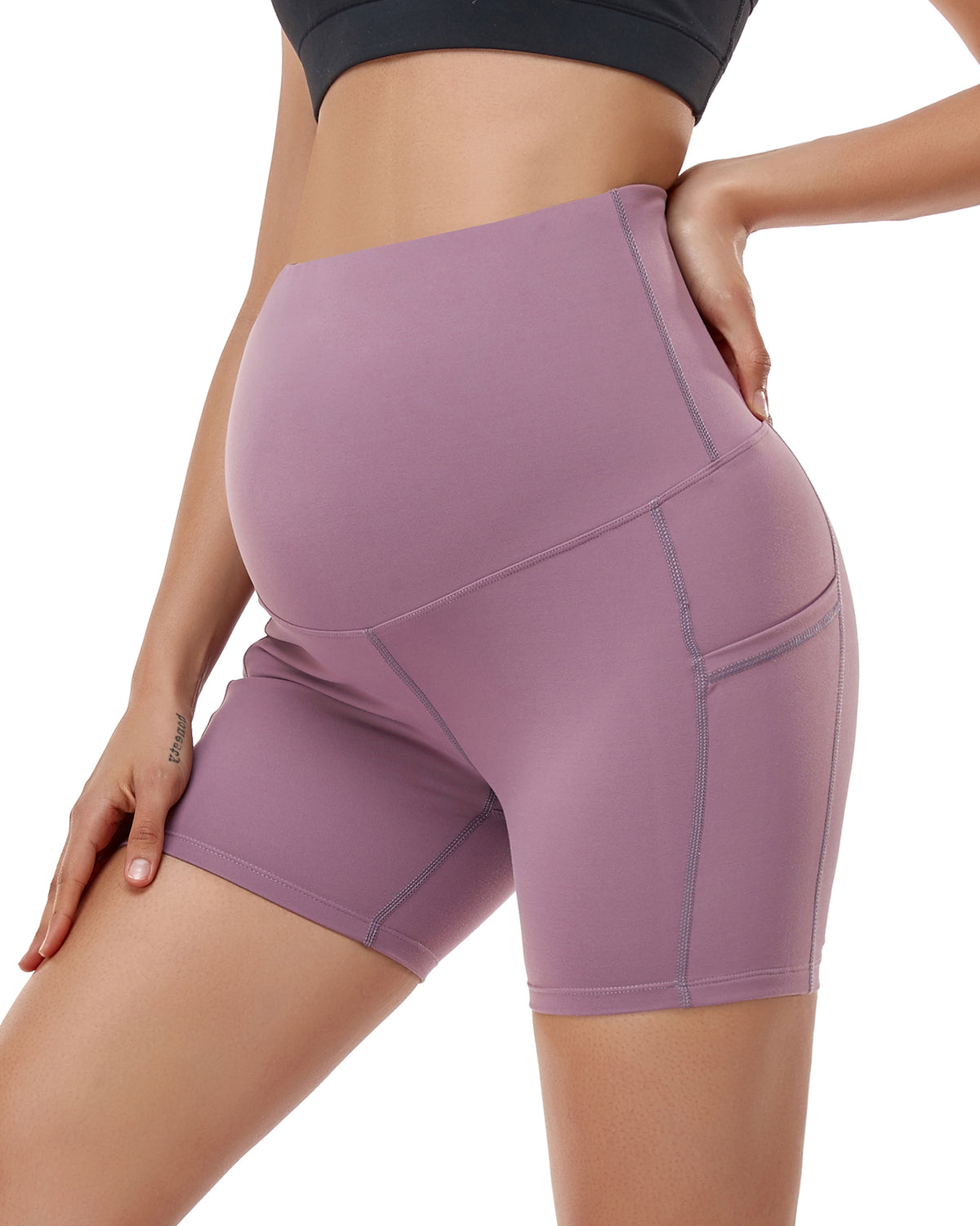 Women's Ultra-Soft Stretchy Maternity Legging Shorts Purple